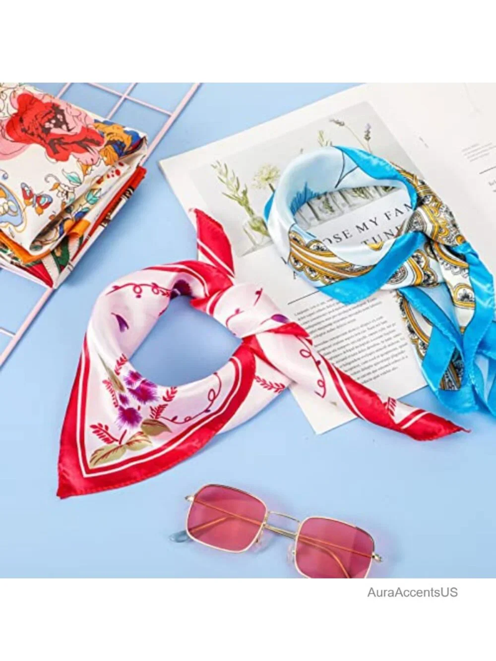 40 Piece Satin Square Head Scarves Set, Silk Feeling Hair Neck Scarves 19.69